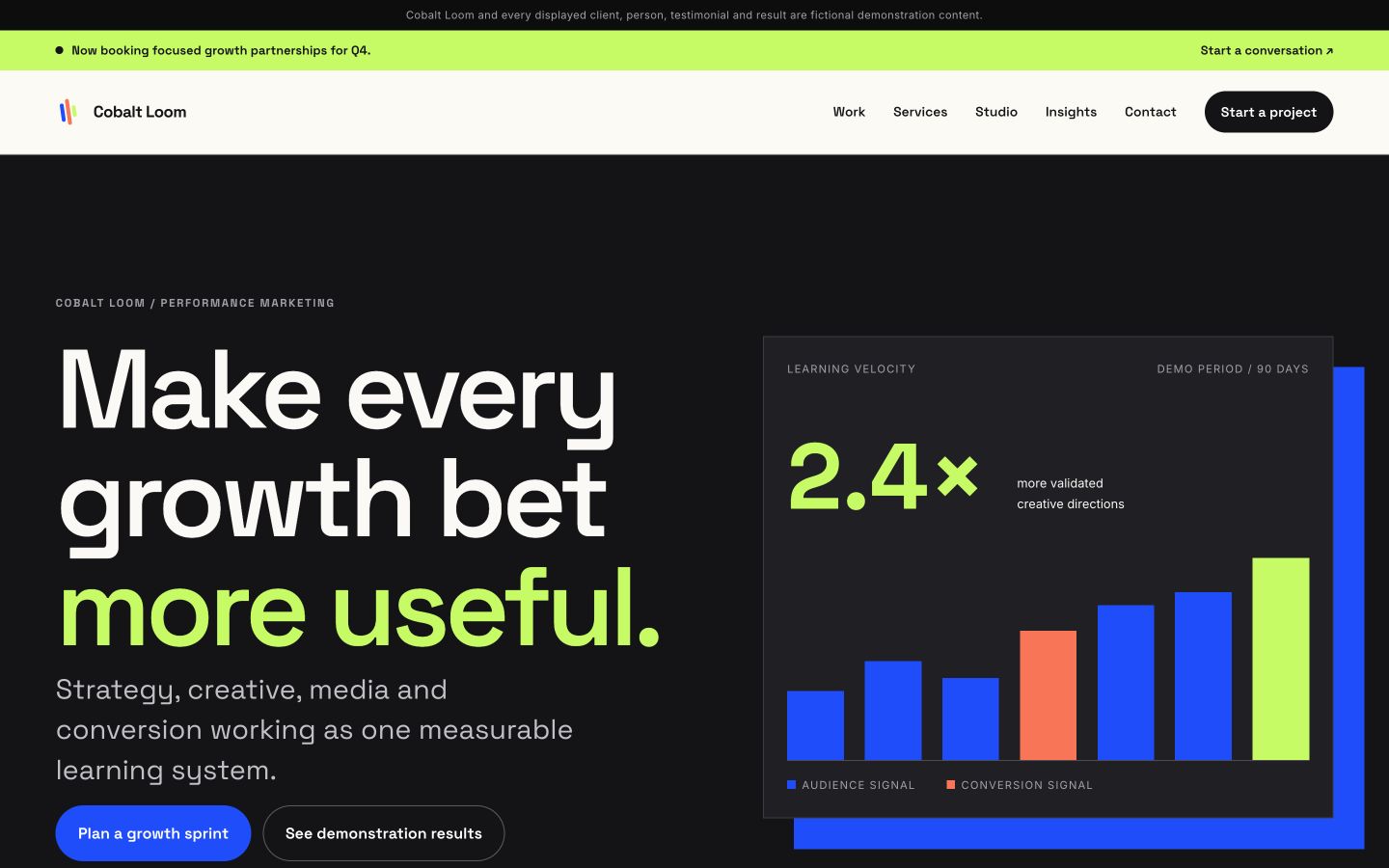 Cobalt Loom performance-marketing homepage