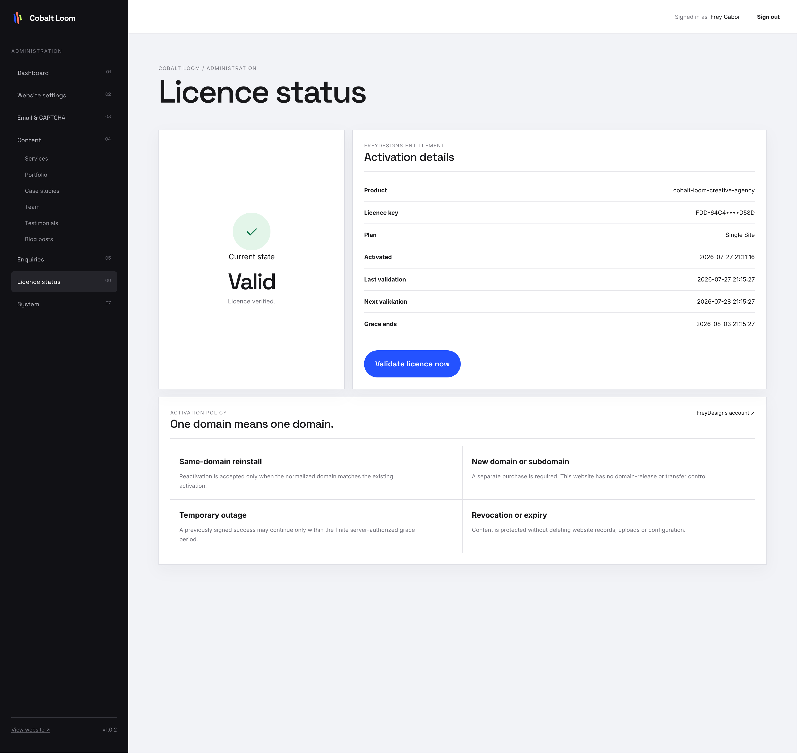 Cobalt Loom Creative Agency interface - Admin Page