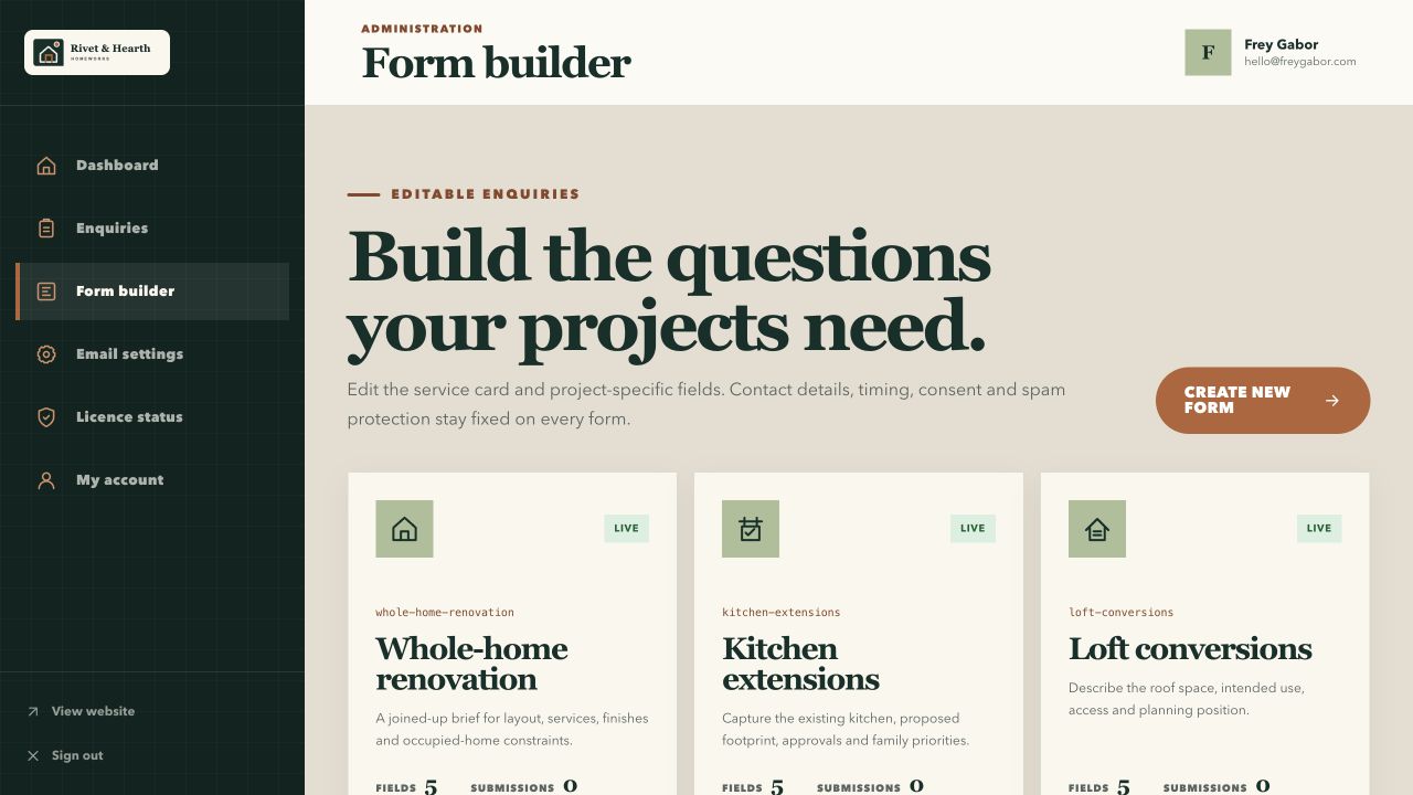 Rivet & Hearth form builder