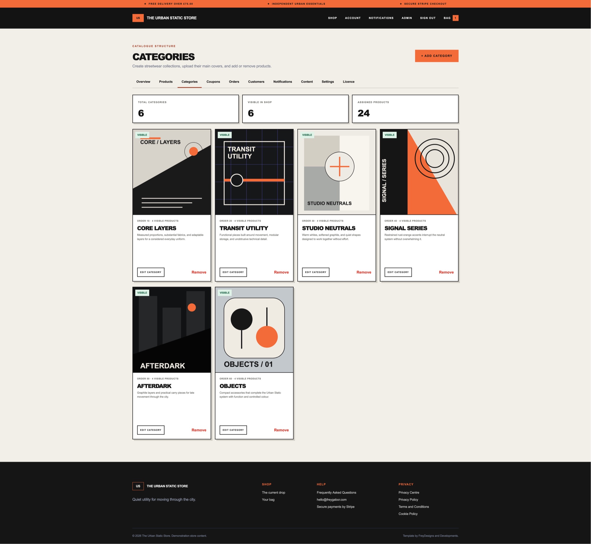 The Urban Static Store storefront and administration screenshot 10