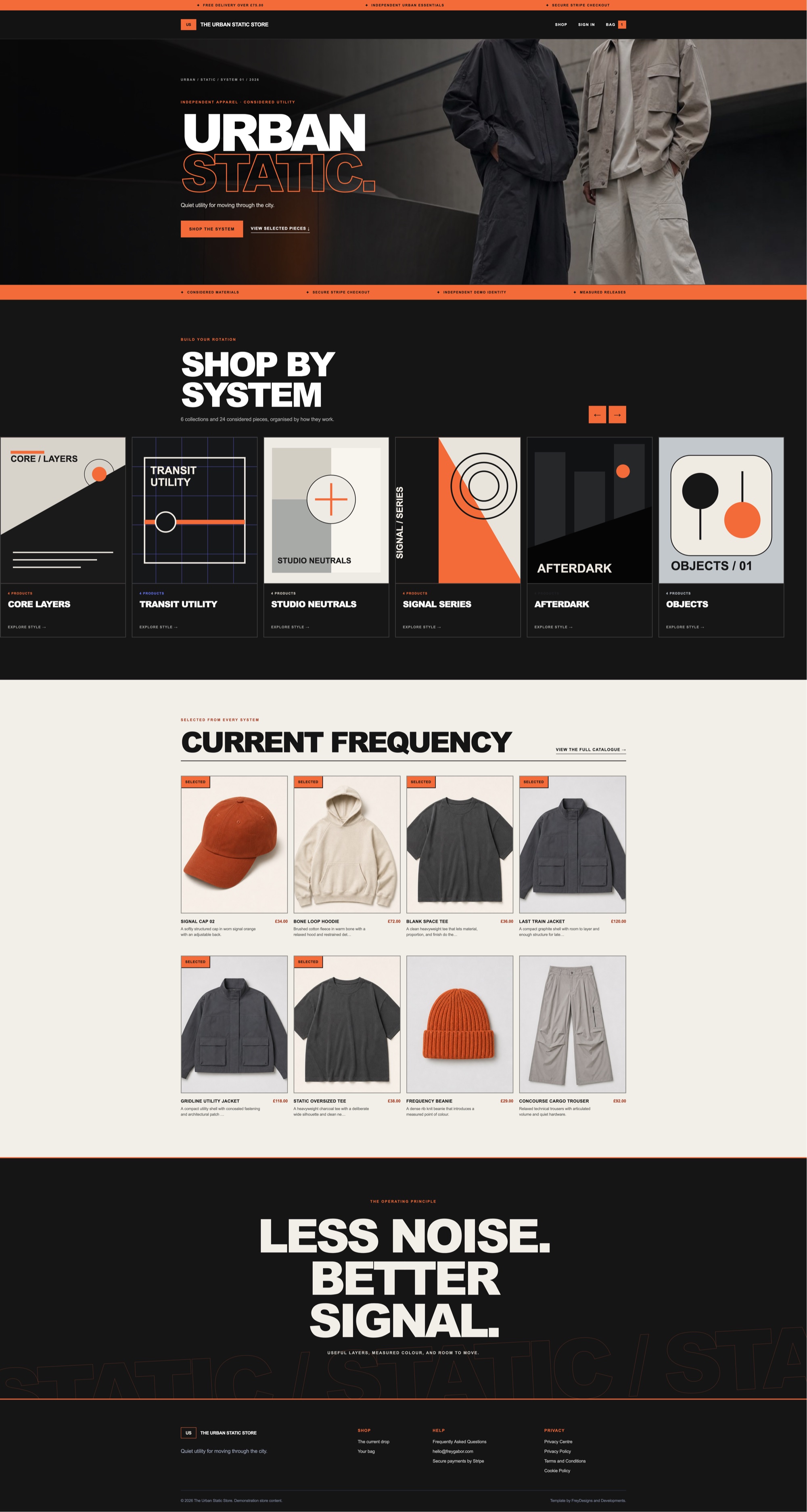 The Urban Static Store storefront and administration screenshot 1