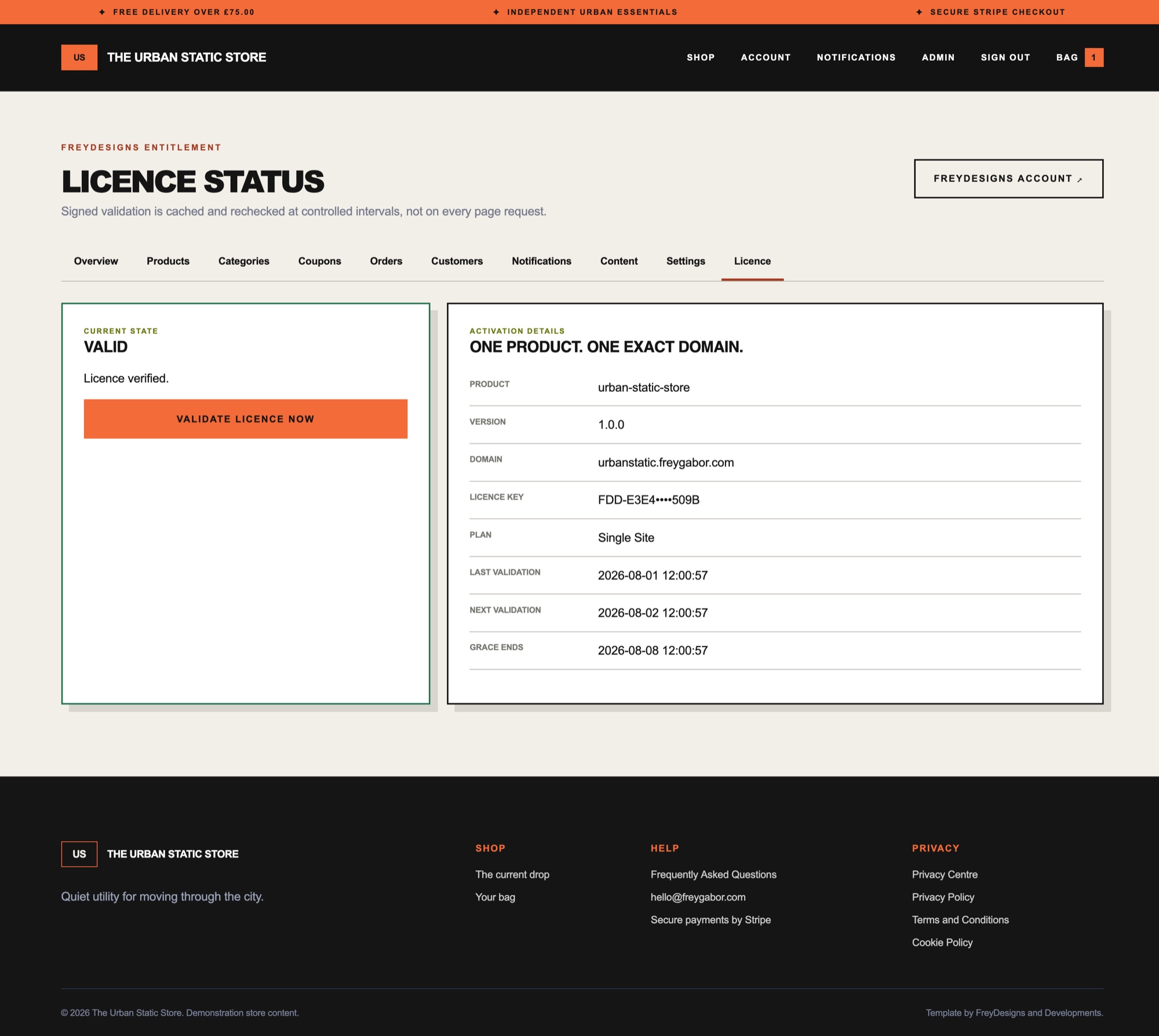 The Urban Static Store administration and licensing screenshot 8
