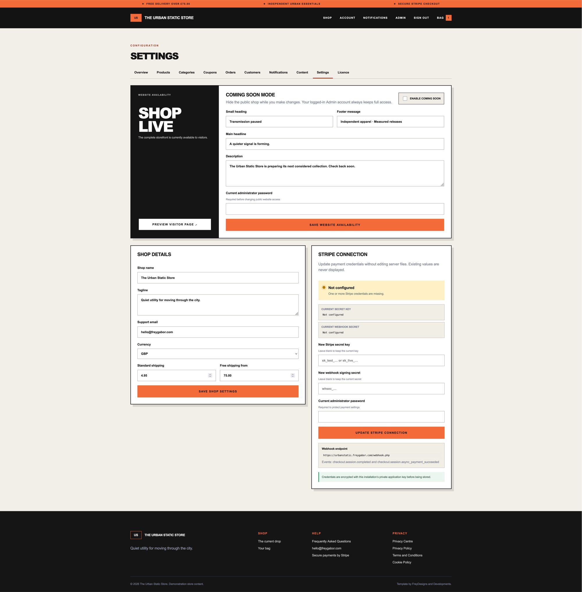 The Urban Static Store administration and licensing screenshot 7
