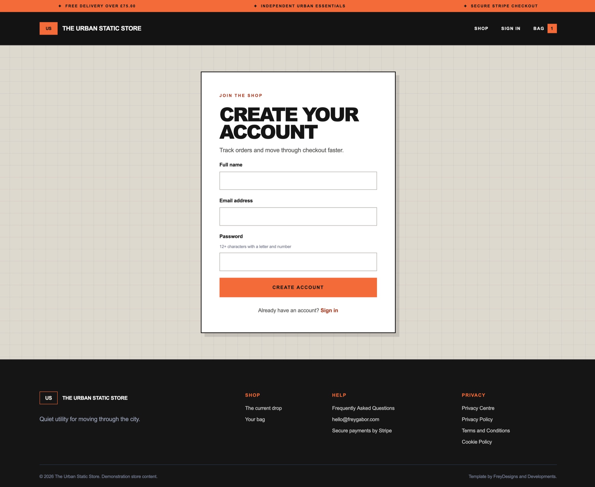 The Urban Static Store storefront and administration screenshot 4